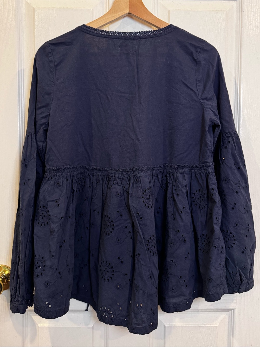 Susina Navy Eyelet Babydoll Peasant Top Size Small 100% Cotton Boho Cottagecore - Picture 8 of 8